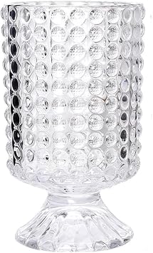 Crystal Clear Glass Decorative Vases, Pedestal Base Glass Vase,7 Vintage Embossed Flower Vase for Home Office Wedding Holiday Party Celebrate Dots