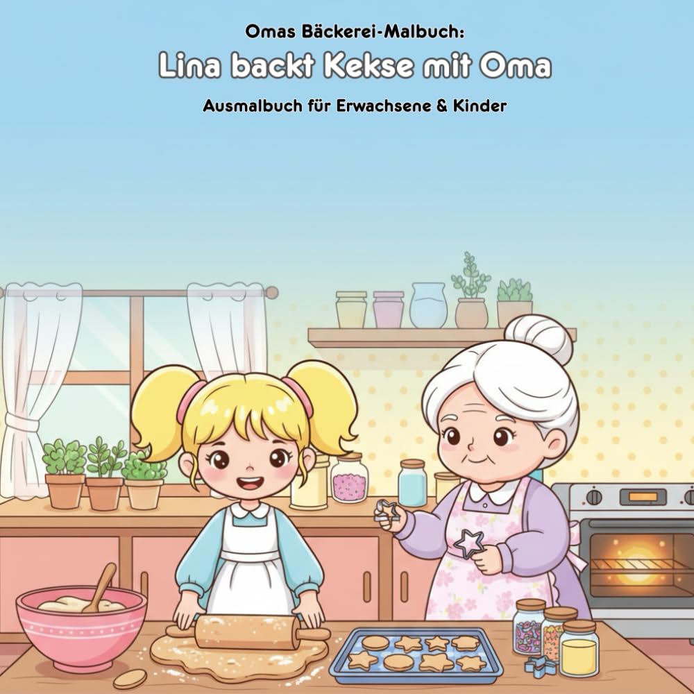 Lina backt Kekse mit Oma: Geschichte & Malbuch: Für Erwachsene & Kinder: 36 Ausmalbilder, 21.59 x 21.59 cm, Große Motive für kleine Künstler