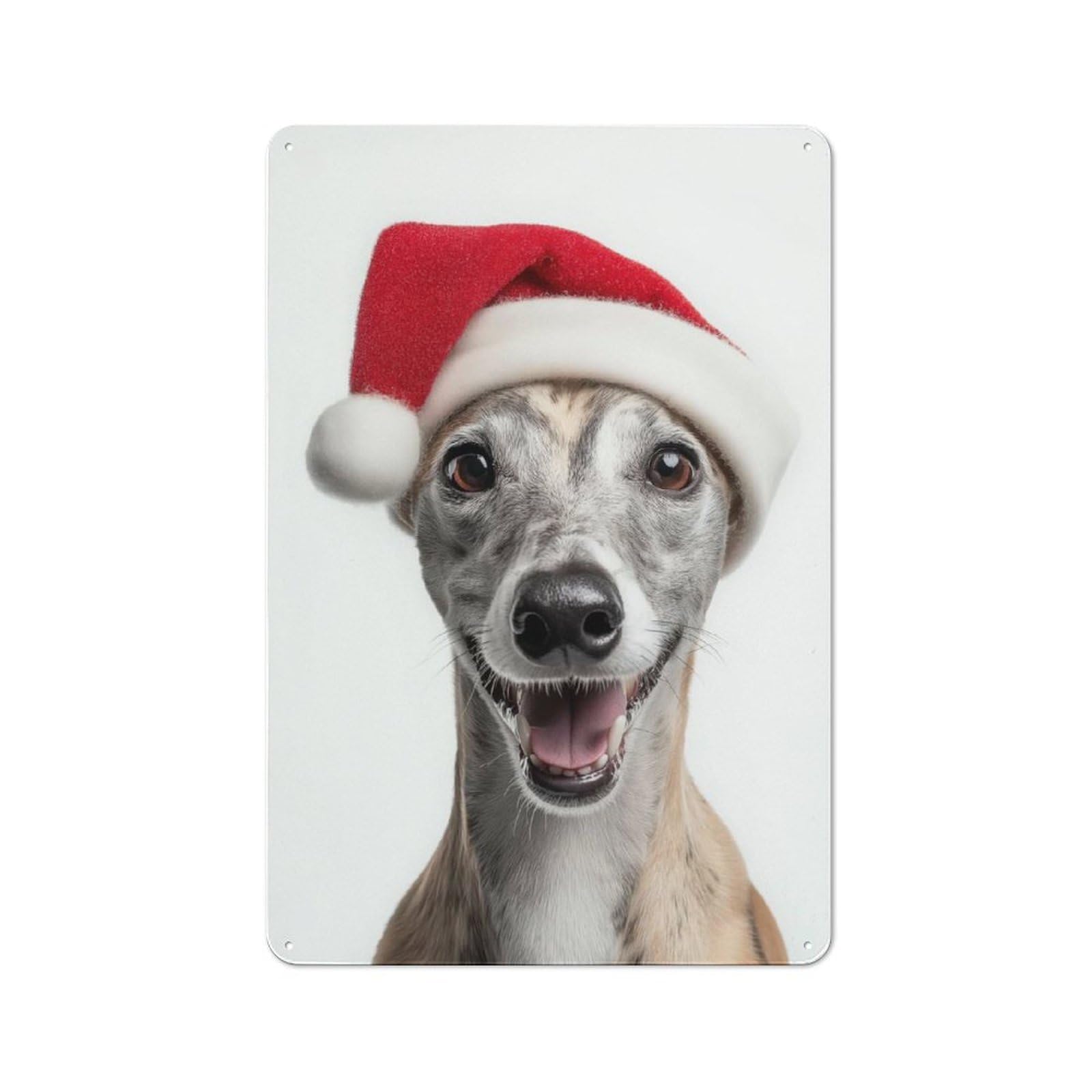 Junmoney Whippet Dog With Santa Hat Portrait Printed Metal Sign 30X20cm For Café Or Restaurant, New-Space Wall Decor For Café Owners And Decorators