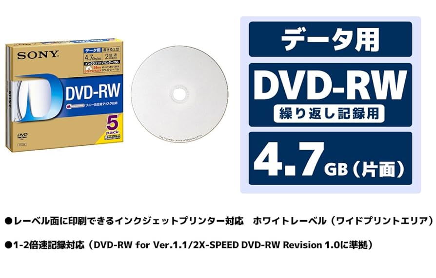 SONY DVD-RW 5DMW47G 10点 セット Amazon.co.jp: ソニー データ用DVD-RW 1-2倍速 5mmケース 5枚