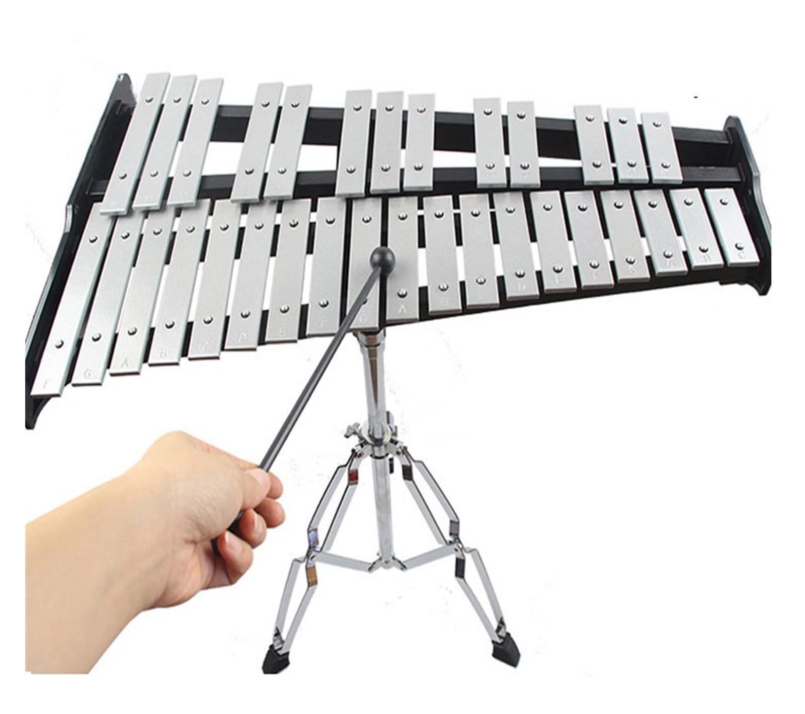 xilofono ​Legno Strumento A Percussione Carillon con Piastra in Alluminio A 32 Toni di Buona tonalità, Strumento A Percussione con Supporto E Confezione