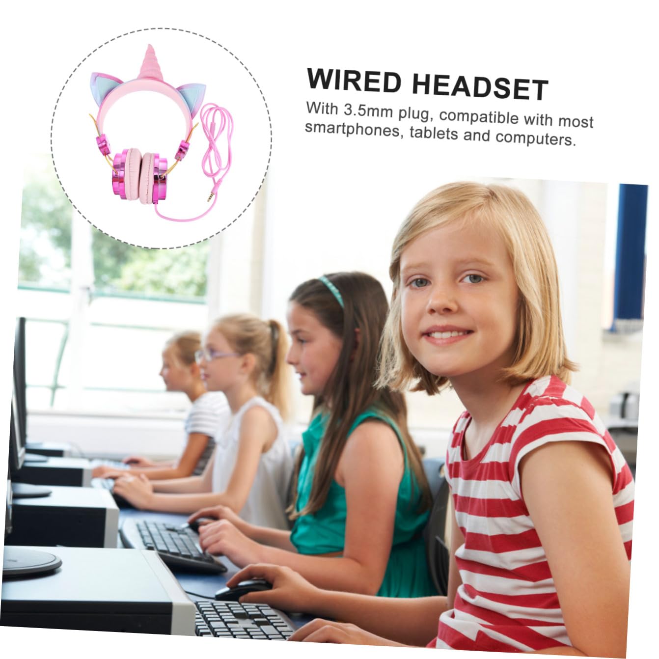 Uonlytech Cuffie Over Ear a Forma di Gatto e Unicorno, Strass, Microfono e Controllo Volume, Cavo 1,2m per Smartphone e Tablet