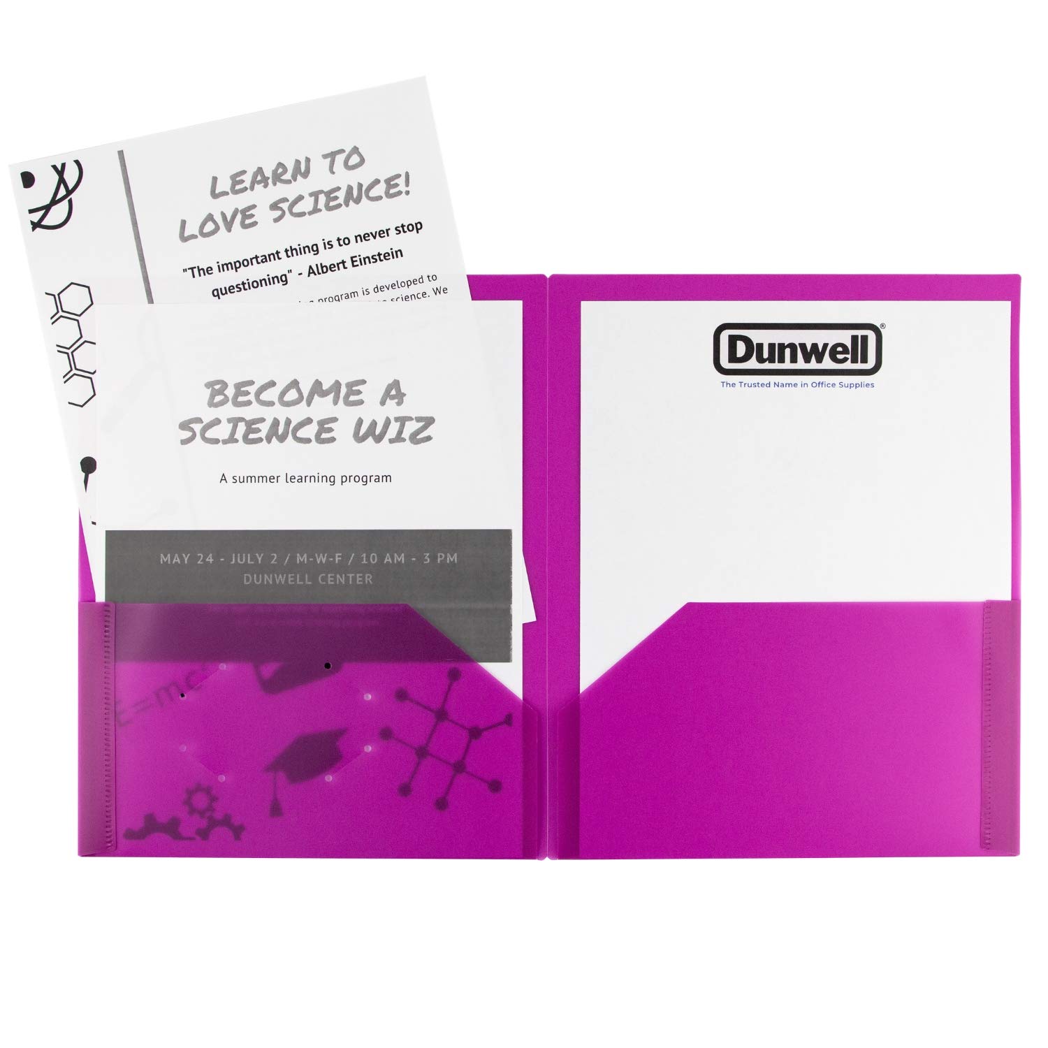 Dunwell Farbige Kunststoff-Ordner mit Taschen – (12 Stück, verschiedene Farben), 2 Fächer, 21,6 x 27,9 cm, für Schule und Büro, strapazierfähiges, langlebiges Polyester, inklusive Etiketten