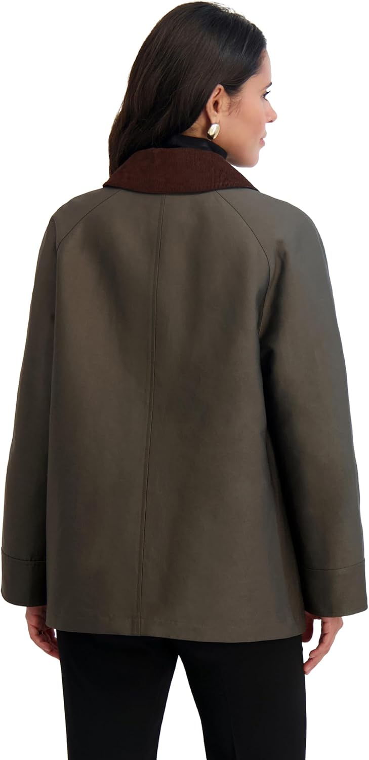 TAHARI womens Cotton Blend Barn Jacket With Snap Closure, Fully Lined, Cargo Pockets, Fully Lined - Image 3