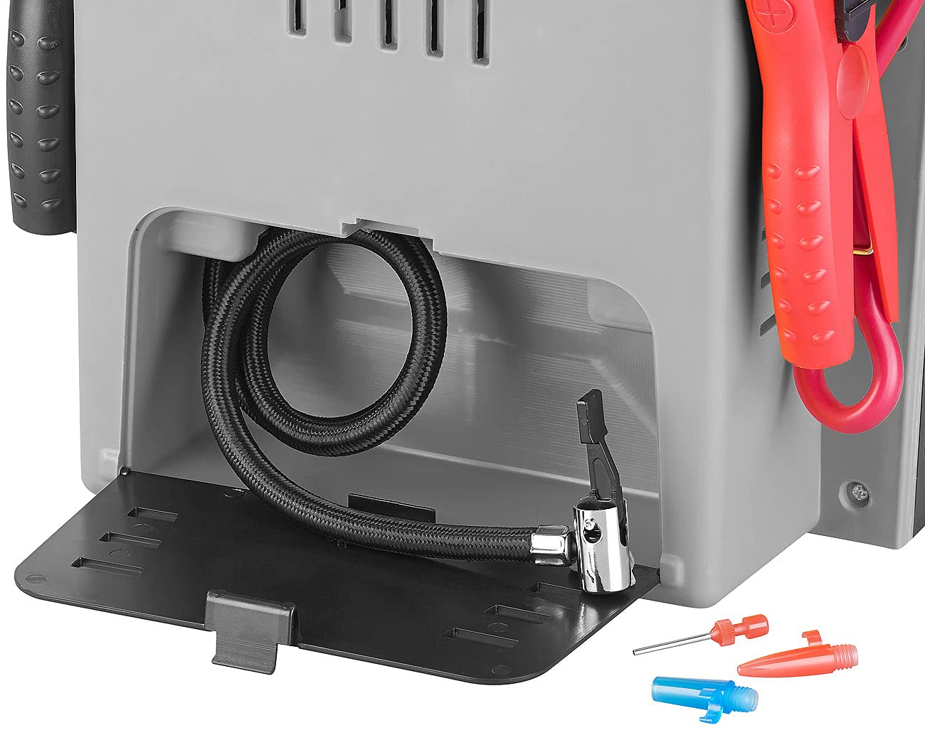 revolt Autostarter: 5in1-Starthilfe-Powerbank, Kompressor, USB, 12V, 20 Ah, 1000A, 150 psi (Auto Starthilfe Powerbank, Auto mit Kompressor)