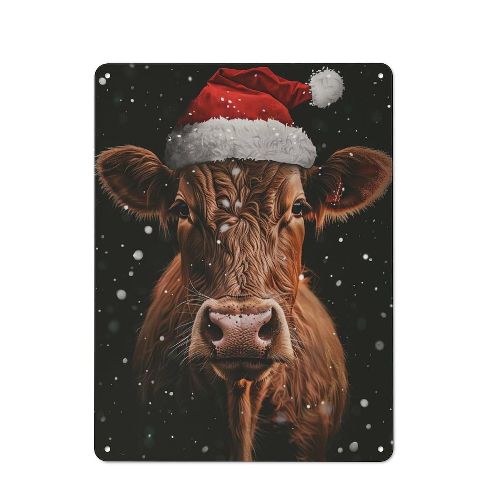 Junmoney Festive Cow Christmas Tin Wall Plaque 40X30cm With For Guest Room Or Hallway, For Metal Sign Collectors, For Garage And Workshop Walls