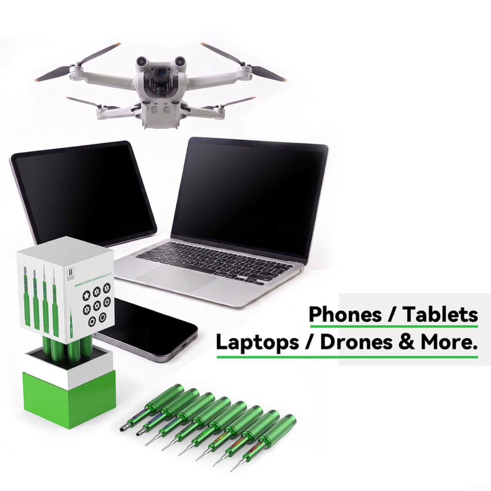 SD95 - Set di cacciaviti da 8 pezzi con impugnatura a cuscinetto, punte di precisione per Torx T5/T6, P5/P8, triangolo 3.0/4.0, strumento di riparazione per cellulare, laptop, con scatola di