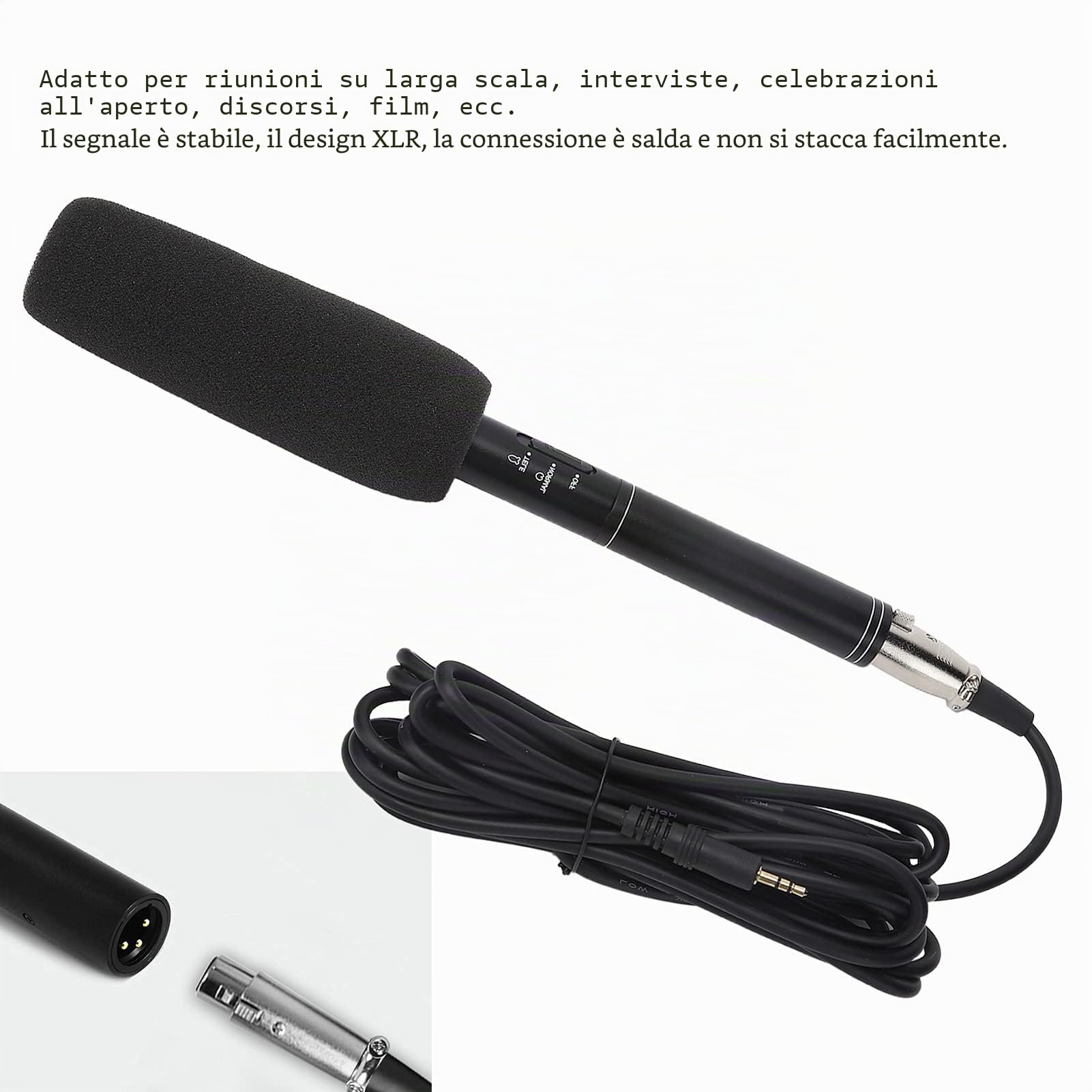 Microfono di Registrazione Cablato, Microfono Direzionale Professionale Ad Alta Sensibilità per Esterni/interviste/notizie Microfono Direzionale Mini Microfono Portatile, per Fotocamera (Nero 28 cm)