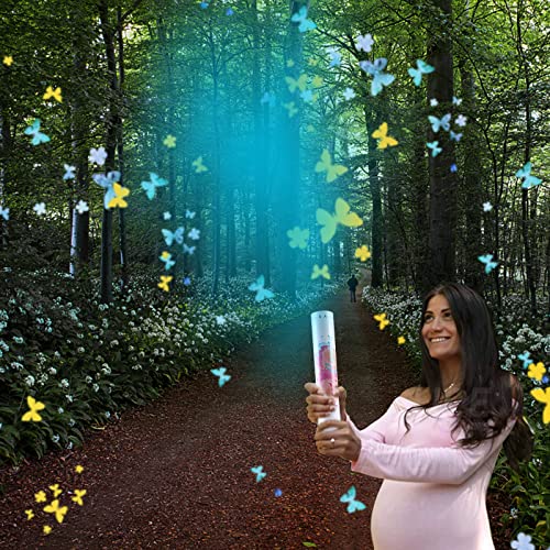 Delamiya Confettikanon, blauw, 4 stuks, 30 cm, party-popper, gender reveal party popper met vlindervulling, voor jongens… - Image 6