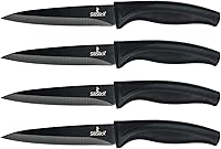 Vista 13 de SiliSlick Juego de cuchillos para carne de acero inoxidable, cuchillos de cocina coloridos con revestimiento de titanio con borde recto, suave