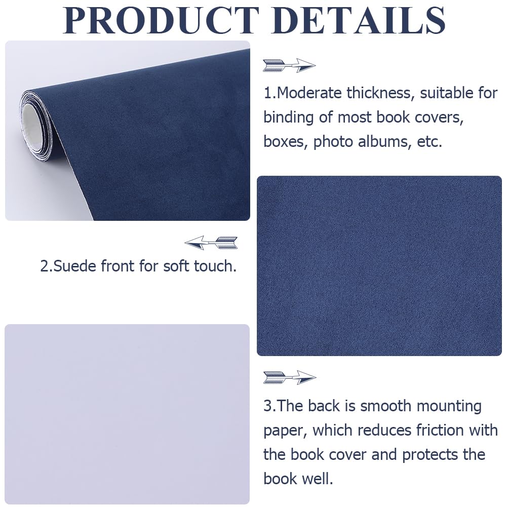 CRASPIRE 110x42 cm Tessuto Scamosciato per Rilegatura di Libri Blu Scuro Tessuto Autoadesivo Superficie Copertina per Libri con Supporto In Carta Libri Album Scrapbooking Archivio Fai Da Te Protezione