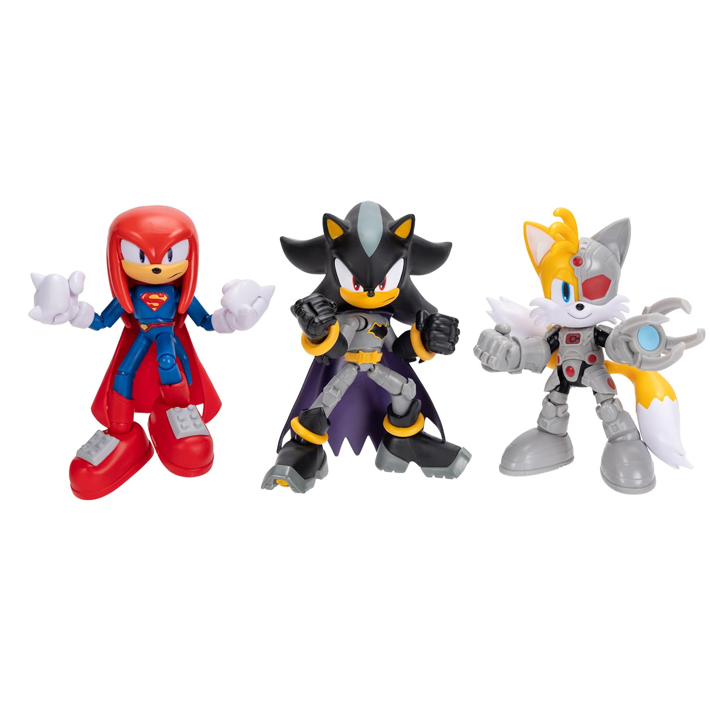 DC X Sonic Collectable Action Figures Shadow as Batman, Tails as Cyborg, Knuckles as Superman Featuring Highly Articulation Figures with Dynamic