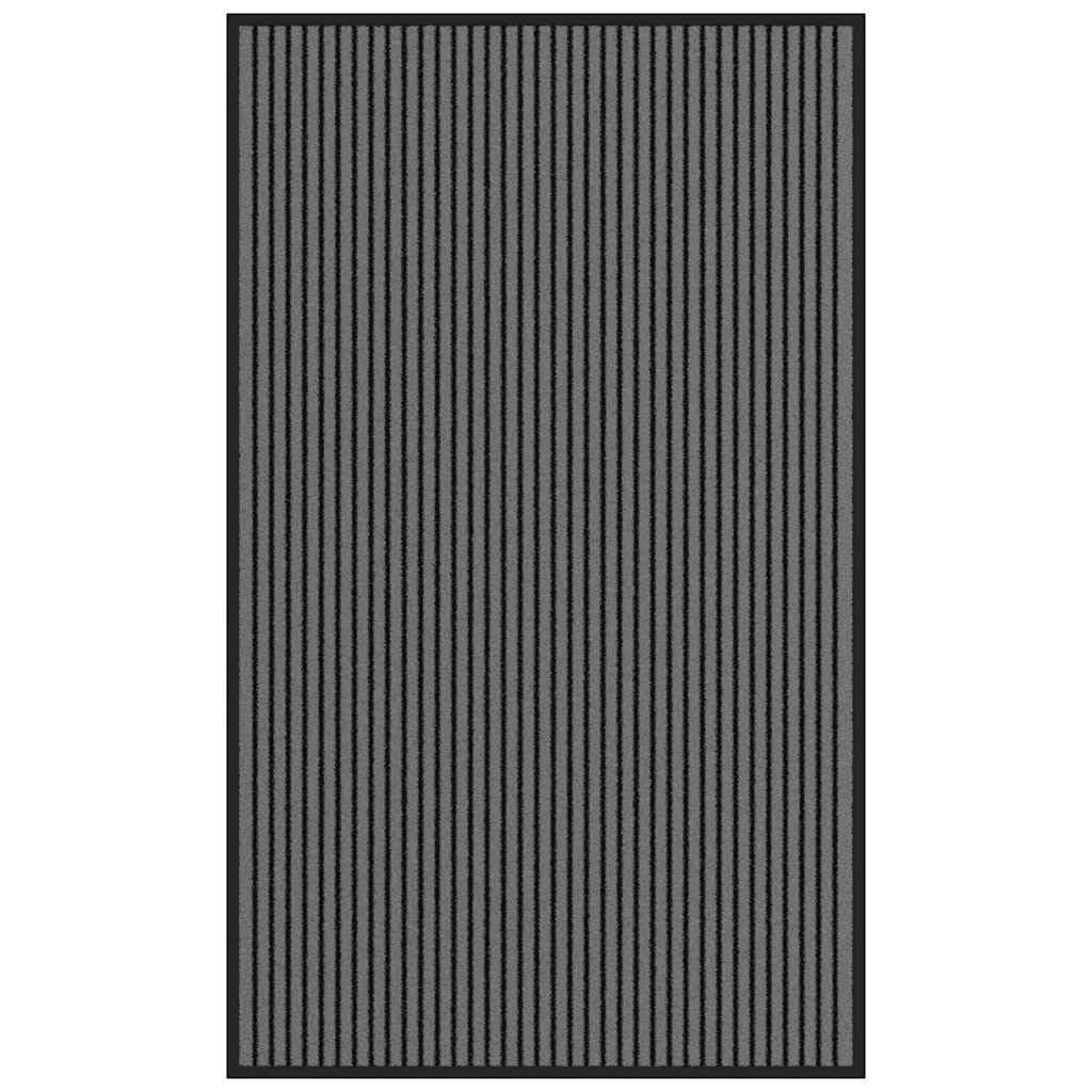 Felpudo a rayas negras y grises, 90 x 150 cm, de polipropileno, para interior y exterior, antideslizante, para entrada de casa, pasillo y terraza, resistente