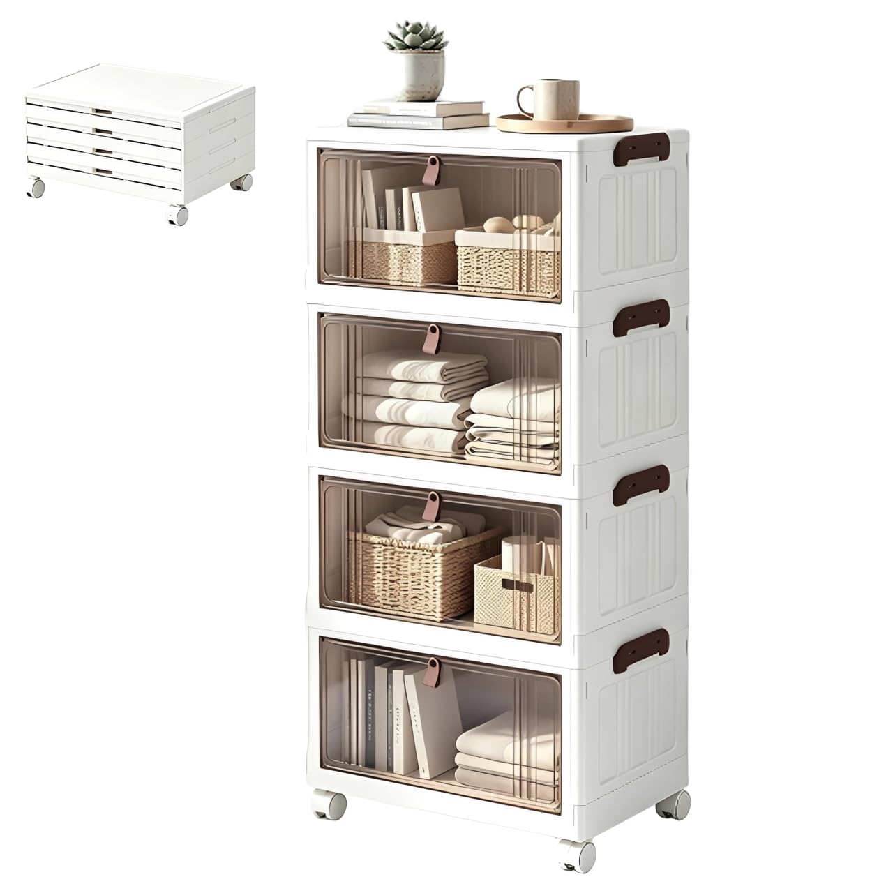 RELAX4LIFE Scatole Plastica con Coperchio e Ruote 23L*4 Pieghevoli