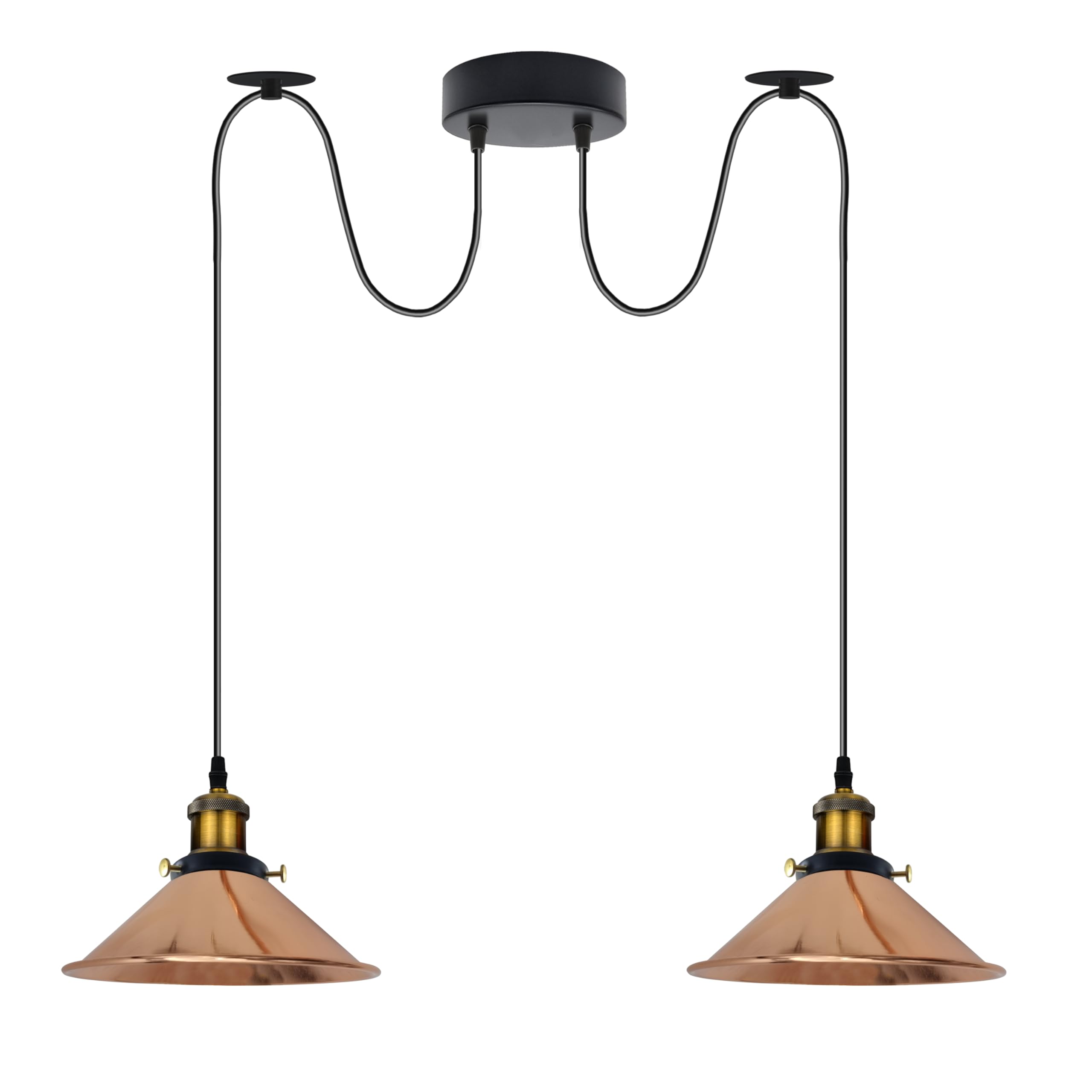 LEDSone 2 Head Spider Light with 2m Adjustable Cables, Vintage Industrial 22cm Metal Cone Shade Ceiling Hanging Pendant Lamp Fixture for Living Room, Kitchen, Bar, Café