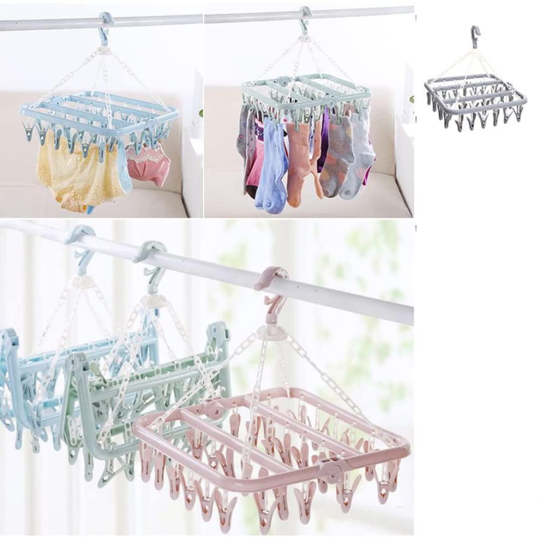 Faltbarer Wäscheständer mit 32 Clips, vielseitiger Wäschebügel für Handtücher, Unterwäsche & Babysocken - Platzsparende Socke & Handtuch