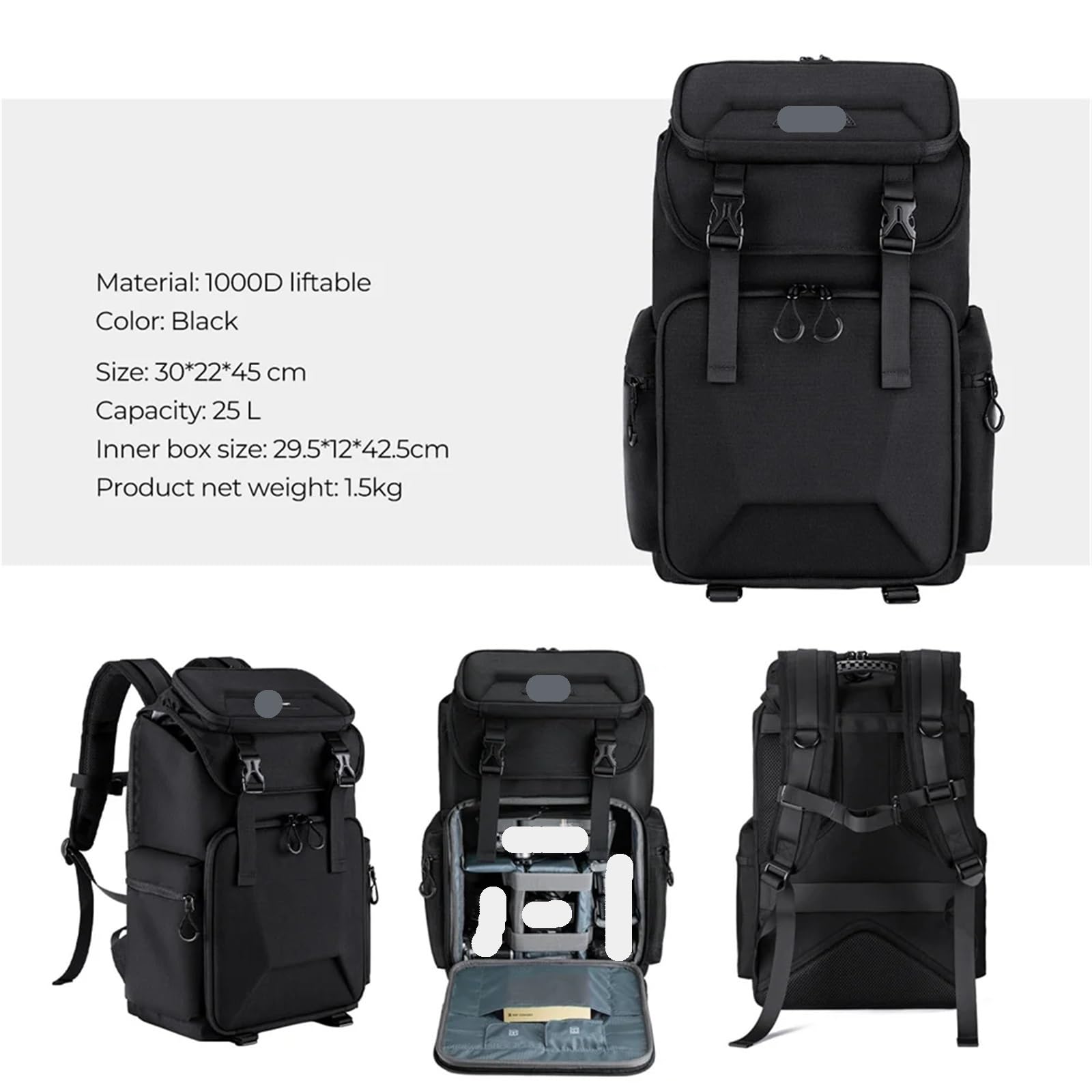 Bolsa para Cámara Mochila Bolsa 25L 15.6" Cámara Compartimento for computadora portátil DSLR/SLR Estuche for cámara sin Espejo(Black)