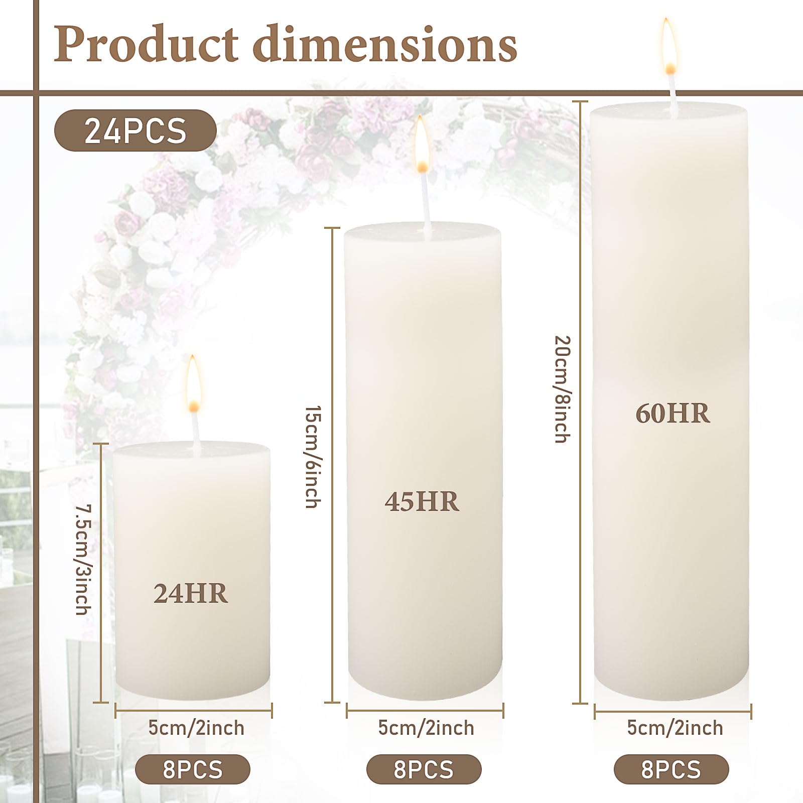 24er Set Stumpenkerzen, Elfenbeinfarbene Ungeduftete Lange Kerzen, 7,5/15/20 cm, Tropffreie & Rauchfreie Wachsstäbe für Hochzeit, Notfall, Laternen, Vigilien, Zeremonien, Party & Heimdekoration