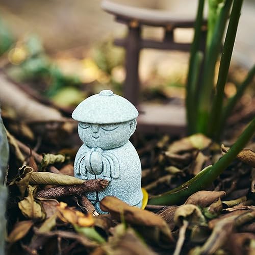 Miniatura 3 de livelyfish Estatua de monje mini monje de Buda estatua de monje rezando, piedra arenisca felizsonriente esculturas para pecera, acuario, riqueza,