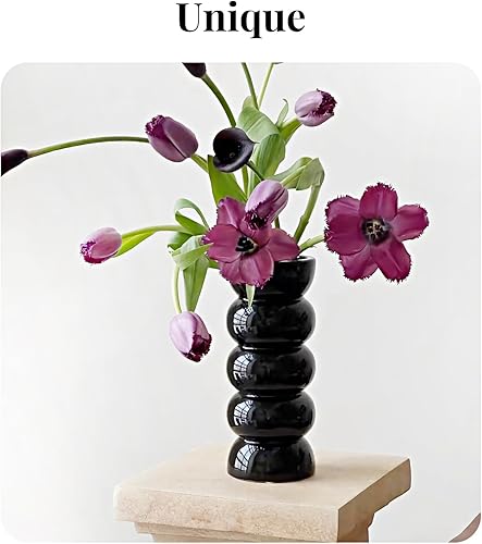 Miniatura 3 de Jarrón de cerámica negra, jarrón moderno, florero decorativo, jarrón para flores, florero único, lindo jarrón de flores, florero de burbujas, jarrón