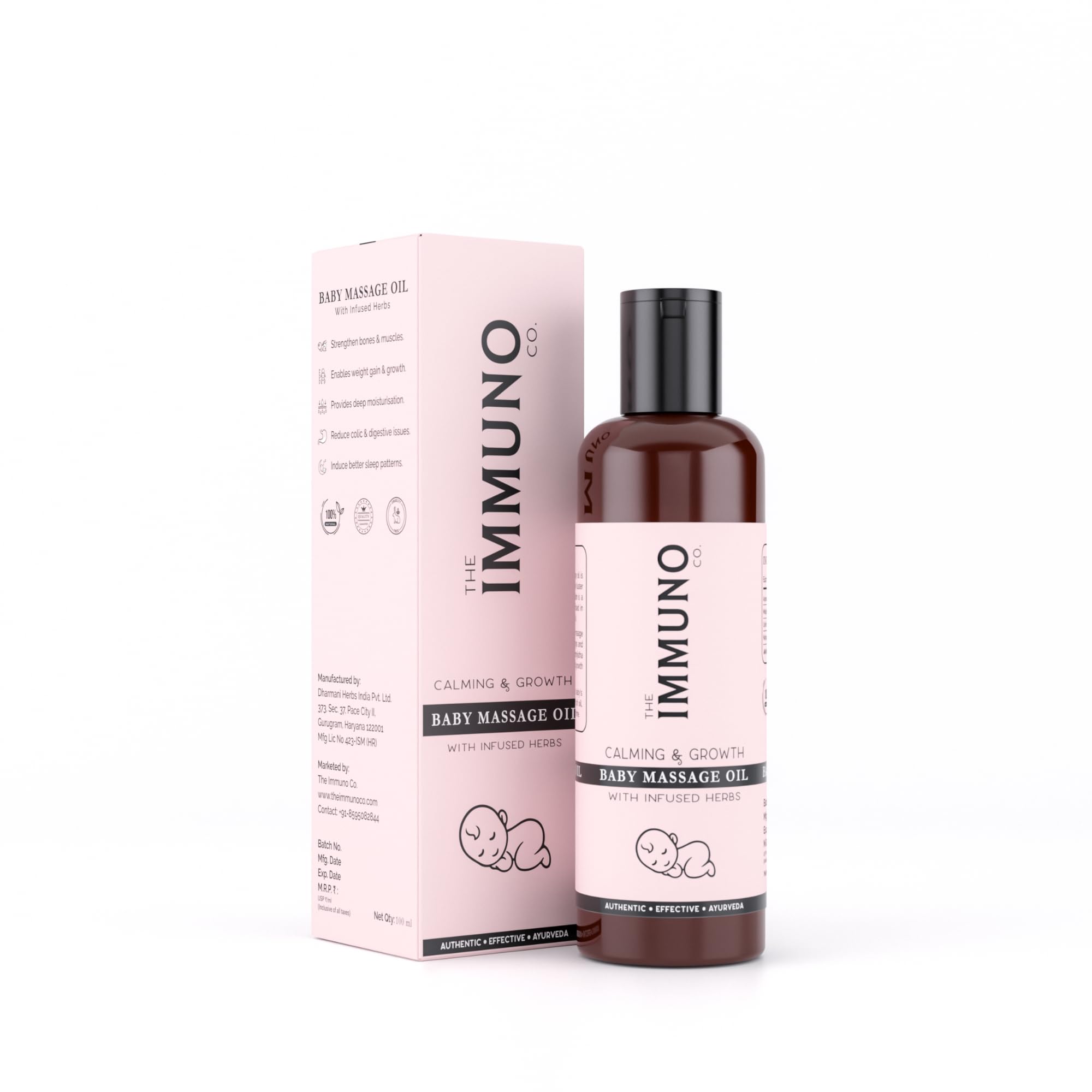 The IMMUNO Co. Baby Massage Oil| Extra Virgin Cold Pressed Coconut Oil With Infused Herbs| Ashwagandha, Manjishtha, Vetiver| Promotes Overall Growth 100ml-image-16