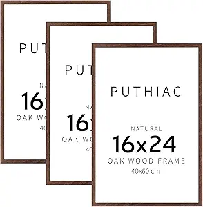 puthiac 16x24 Walnut Oak Wood Picture Frame - Minimalist 16x24 Poster Frame, 16"x24" Frame Wood, Natural Solid Wooden Picture Frames for Wall Art Photo and Prints (3 Pack, Walnut)