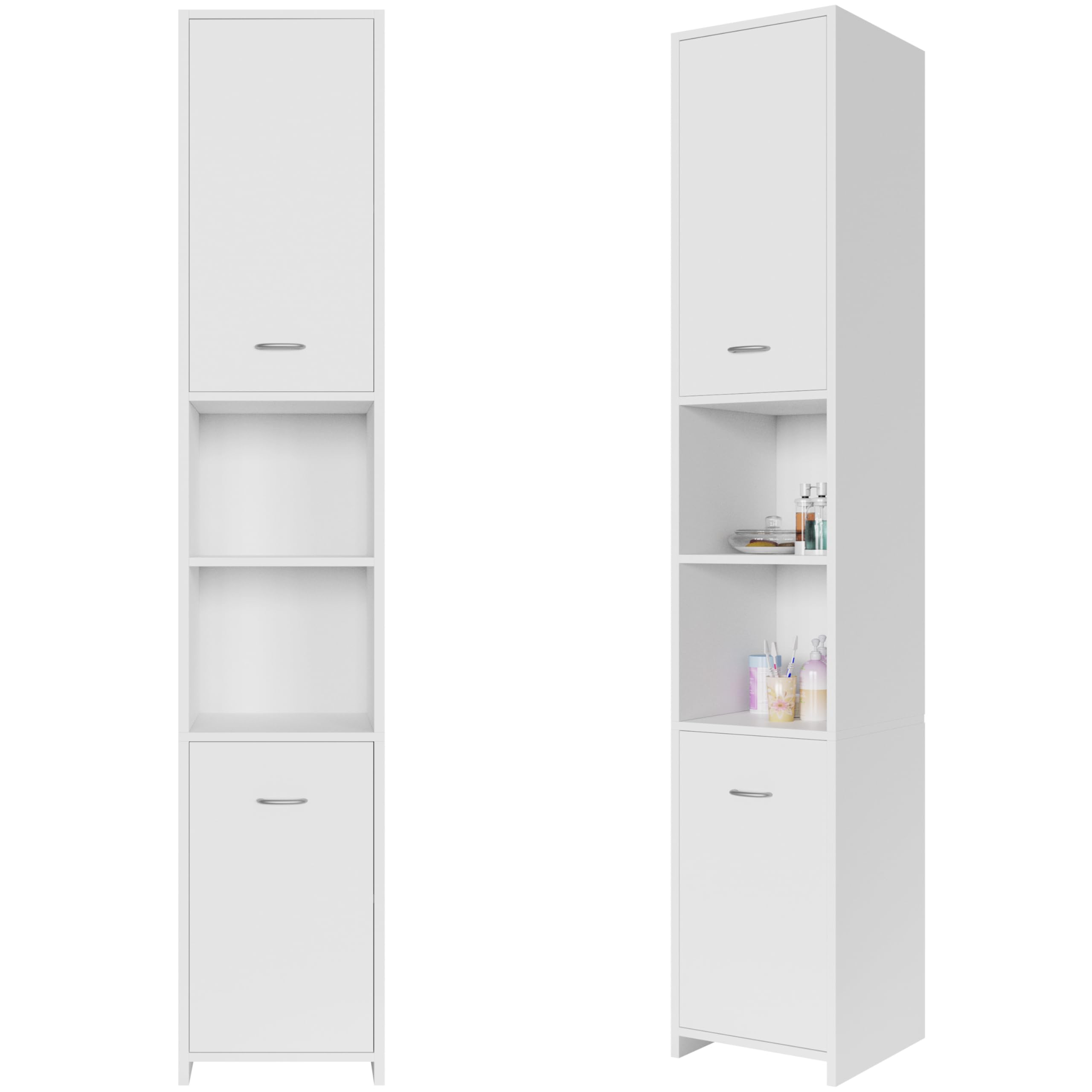 CASARIA® Armario de Baño Alto Estrecho de 180cm, 30 cm Ancho, Mueble, Columna de baño, Estantería Almacenaje, 6 Baldas Ajustables, 2 Puertas, Armarios Multiusos, Fondo 30cm, Blanco