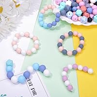 Vista 4 de 121 piezas de abalorios de silicona para kit de llaveros, abalorios de goma redondos de 12 mm y 15 mm, poligonales de 14 mm, abalorios sueltos