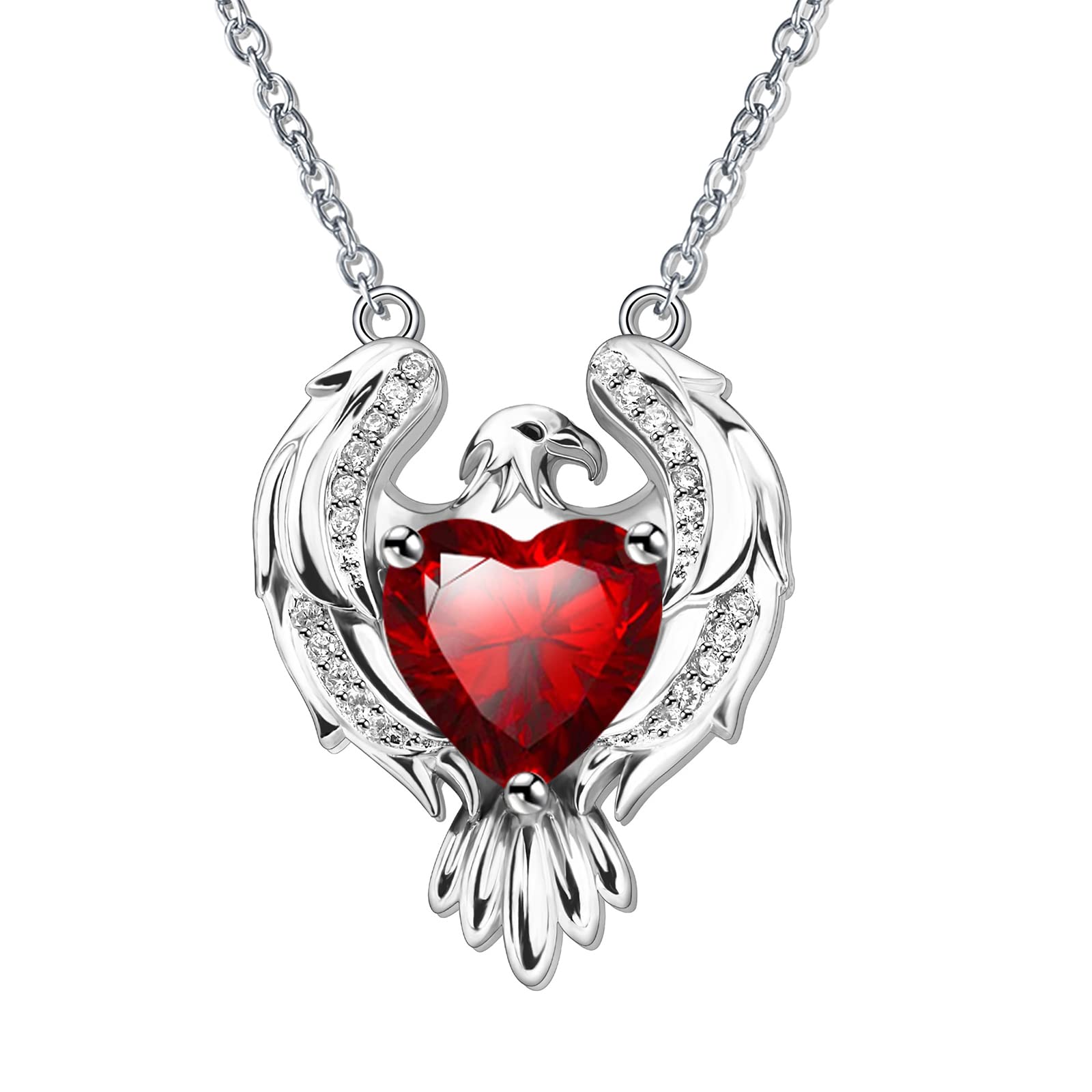 EIGSO S925 Collar De Plata De Ley Para Mujeres Y Hombres Cadena Collar Ornamental Con Colgante En Forma De Águila Y Corazón De Amor Zircorn, Zirconia Cúbica, Circón
