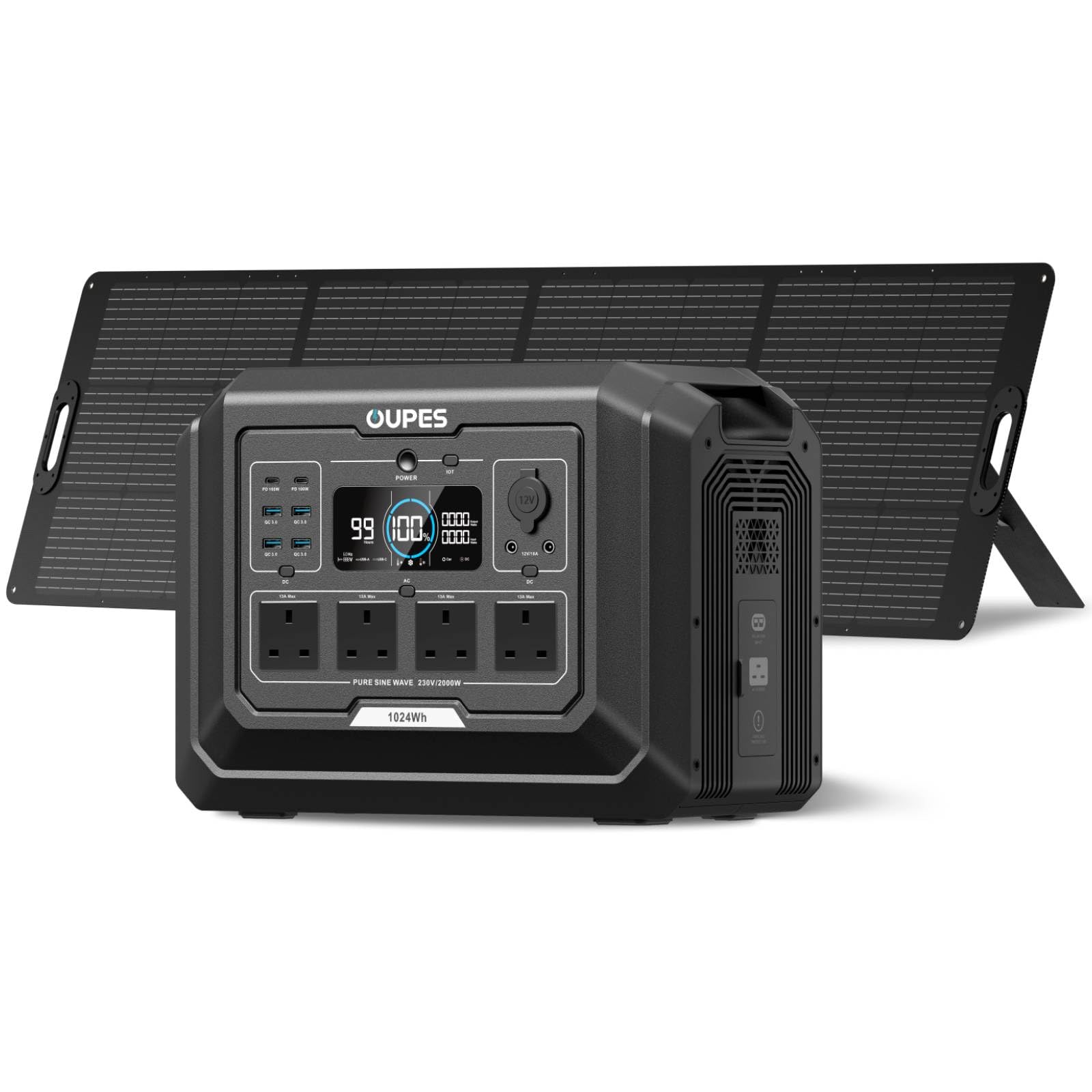 OUPES Mega 1 Portable Power Station with 240W Solar Panel - 1024Wh/2000W(4500W Peak) Solar Generator, 36 Min Fast Charge, Expandable to 5kWh, Solar Power Station for Home Backup, Camping, Emergency