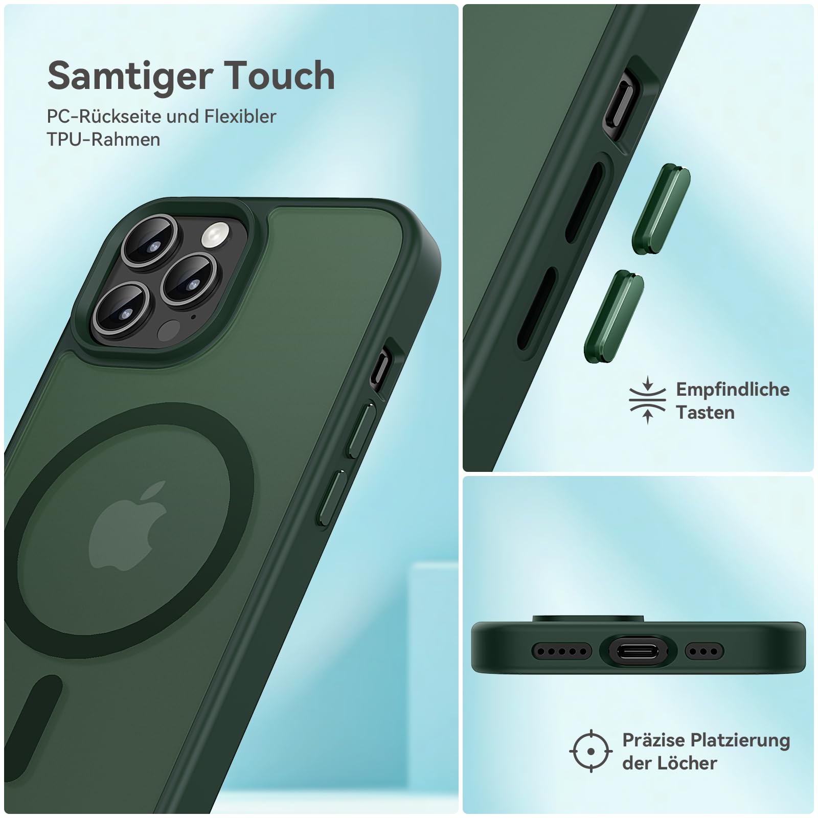 Natiiozie Magnetica Cover per iPhone 14 Pro Compatibile con MagSafe Custodia Traslucida Opaca Posteriore, Antiurto Anti-impronta Resistente ai Graffi Protettiva iPhone 14 Pro Case (Verde)