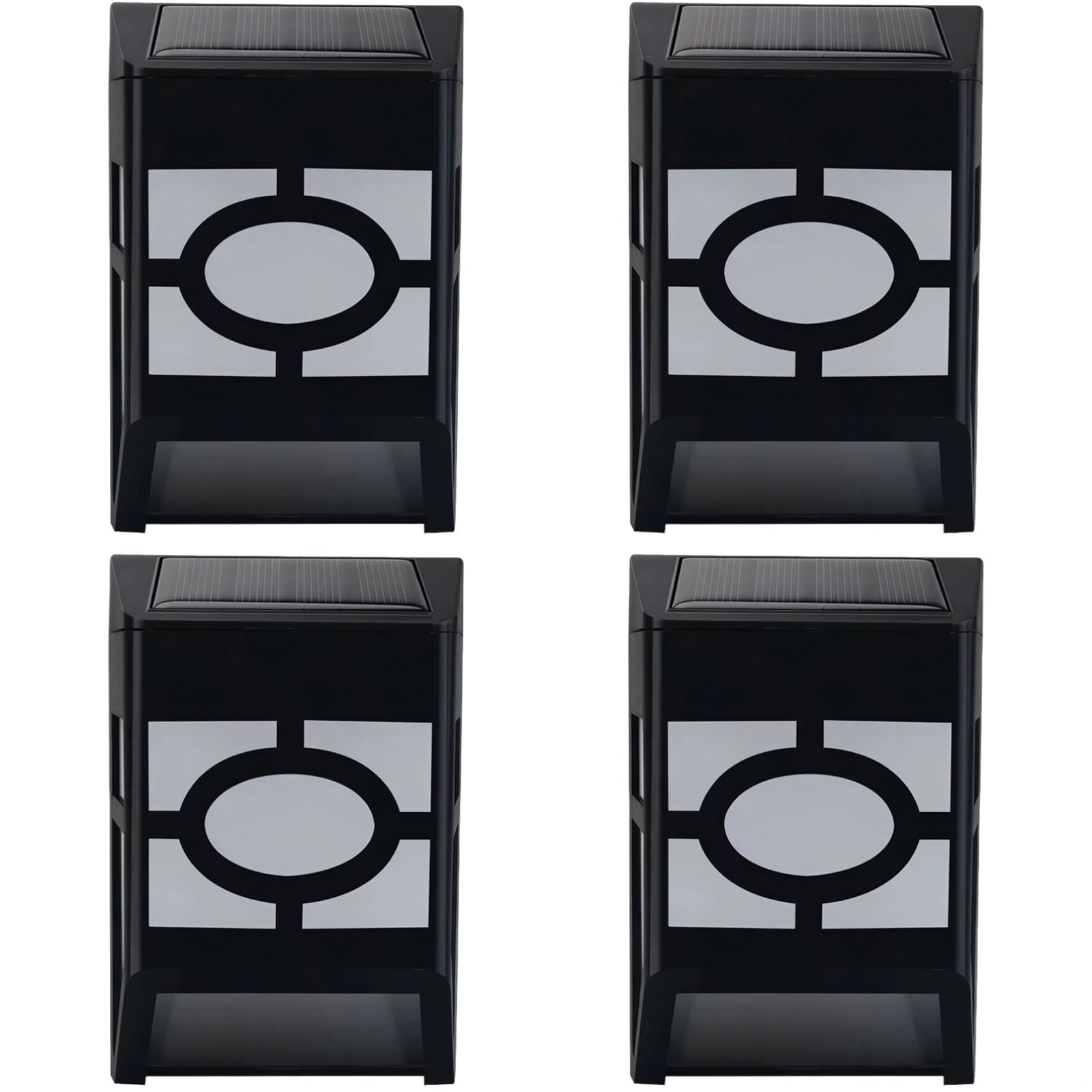 4 szt. solarne światła akcentujące, czarne lampy ścienne LED, ciepłe światło, 8 x 5 x 11 cm, wodoodporne, przełącznik pociągowy, łatwy start