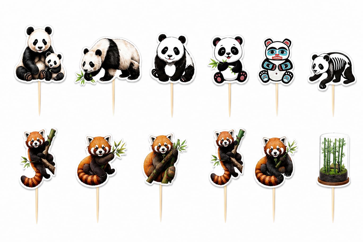 Panda Cupcake Topper Set, 4.3 inch, Glossy Die-Cut