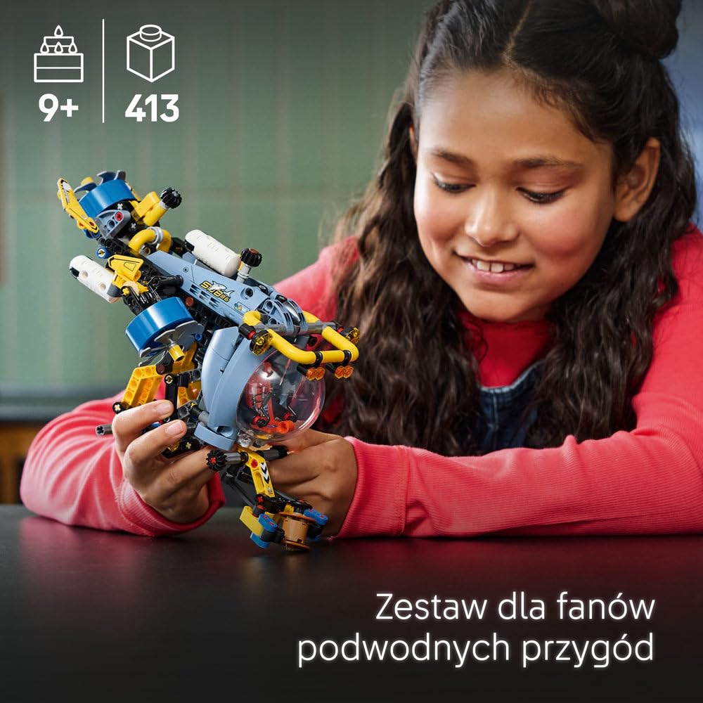 LEGO Technic Badawcza Łódź Podwodna, Konstrukcyjna Zabawka dla Dziecka do Zbudowania, Model Pojazdu z Otwieranym Kokpitem, Kreatywny Prezent dla 9-latka, dla Chłopca i Dziewczynki, Fana Nauki, 42201
