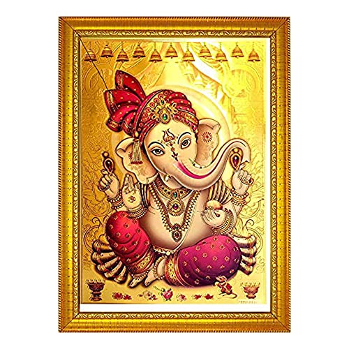 Image of ADA Handicraft Ganesh Ji Photo Frame for Wall and Pooja /Poster for Pooja /Religious Framed... Rectangular, Wood, Ganeshjee 1