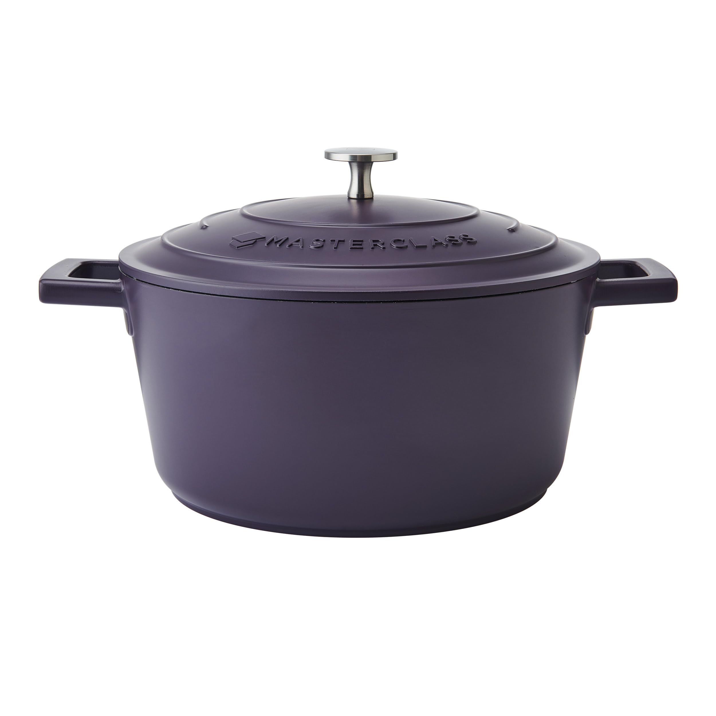 MasterClass Cast Aluminium Casserole Dish With Self-Basting Lid Premium Quality Lightweight Non-Stick Medium Round Purple Hob To Oven Safe Cooking Pot For Curries Dishwasher Safe, 24cm, 4L