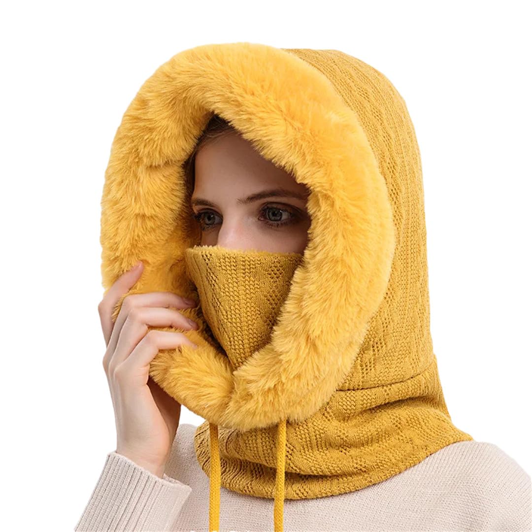 Gorro Con Pelo De Invierno Para Mujer, Conjuntos De Máscara Con Capucha, Tejido Cálido Para Esquí Al Aire Libre, A Prueba De Viento, Gorros Gruesos De Felpa Esponjoso, Estilo Ruso