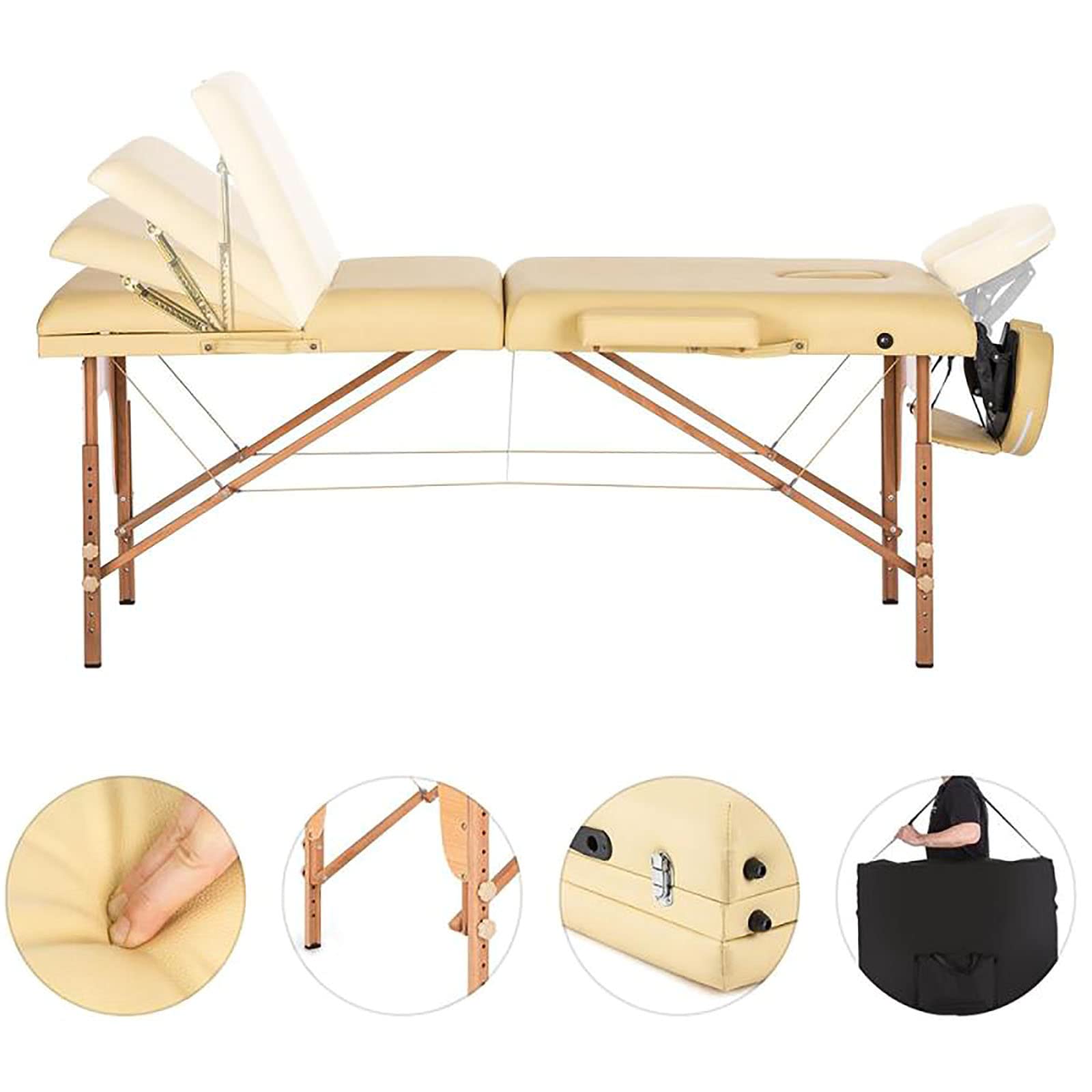 Massagetisch Tragbares Massagebett Spa-Bett Höhenverstellbare 3-teilige Klappcouch Gesichtswiege Salonbett Mit Tragetasche