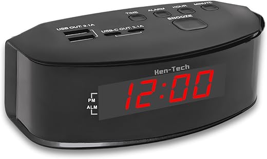 Digital Alarm Clocks for Bedrooms, 2 x USB C and 2 x USB A Charging Ports. Loud Alarm Clock for