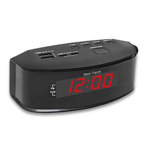 Digital Alarm Clocks for Bedrooms, 2 x USB C and 2 x USB A Charging Ports. Loud Alarm Clock for