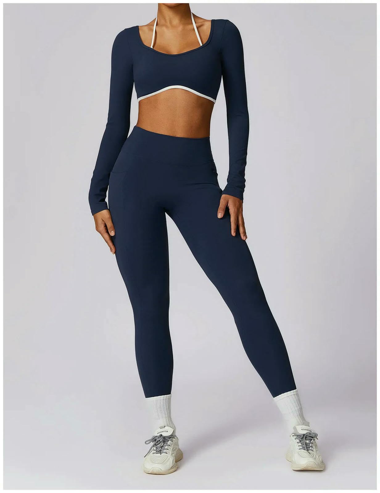 Shapewear zestaw do jogi, 2 sztuki, odzież sportowa, push up, odzież treningowa, odzież dla sportowców, na siłownię, legginsy fitness, krótki top długi, czerwony-m