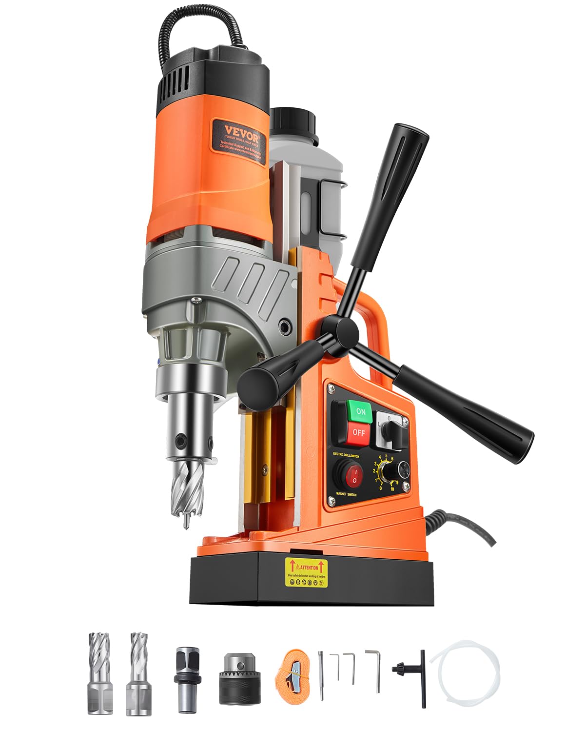 VEVOR Magnetic Drill, 1450W Motor 1.6 in Boring Diameter, 2810 lbf Portable Electric Mag Drill Press, with 2 Coring Bits, Variable Speed, Drilling Machine for Metal Surface, Home Improvement Industry