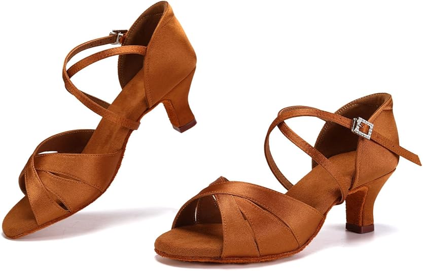 Scarpe Da Ballo Latino Donna In Raso - Tacco 7.5cm, Suola In Pelle Scamosciata Per Salsa, Tango, Bachata - Foto 7