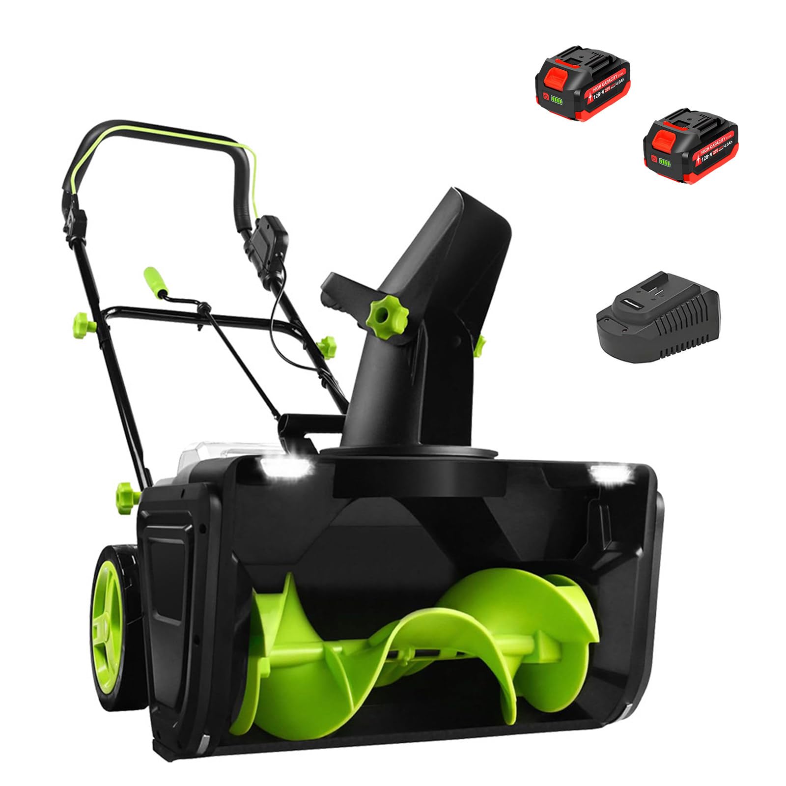 Cortile e Area Esterna, Spazzaneve a Batteria 40V con Motore Senza Spazzole, Pala da Neve Elettrica Potente 3500W, 25cm profondità Neve, 7,6m Lancio,Attivazione in Due Fasi 2Batteries