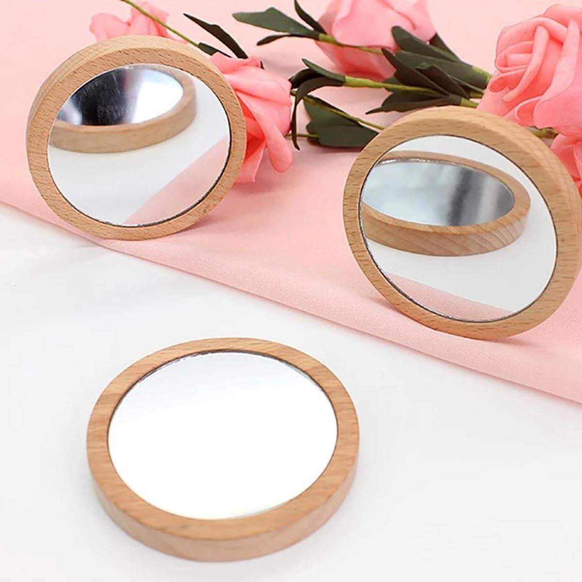 Espejos Personalizados de Maquillaje, Madera, Compactos, Redondos, Grabados, For San Valentín