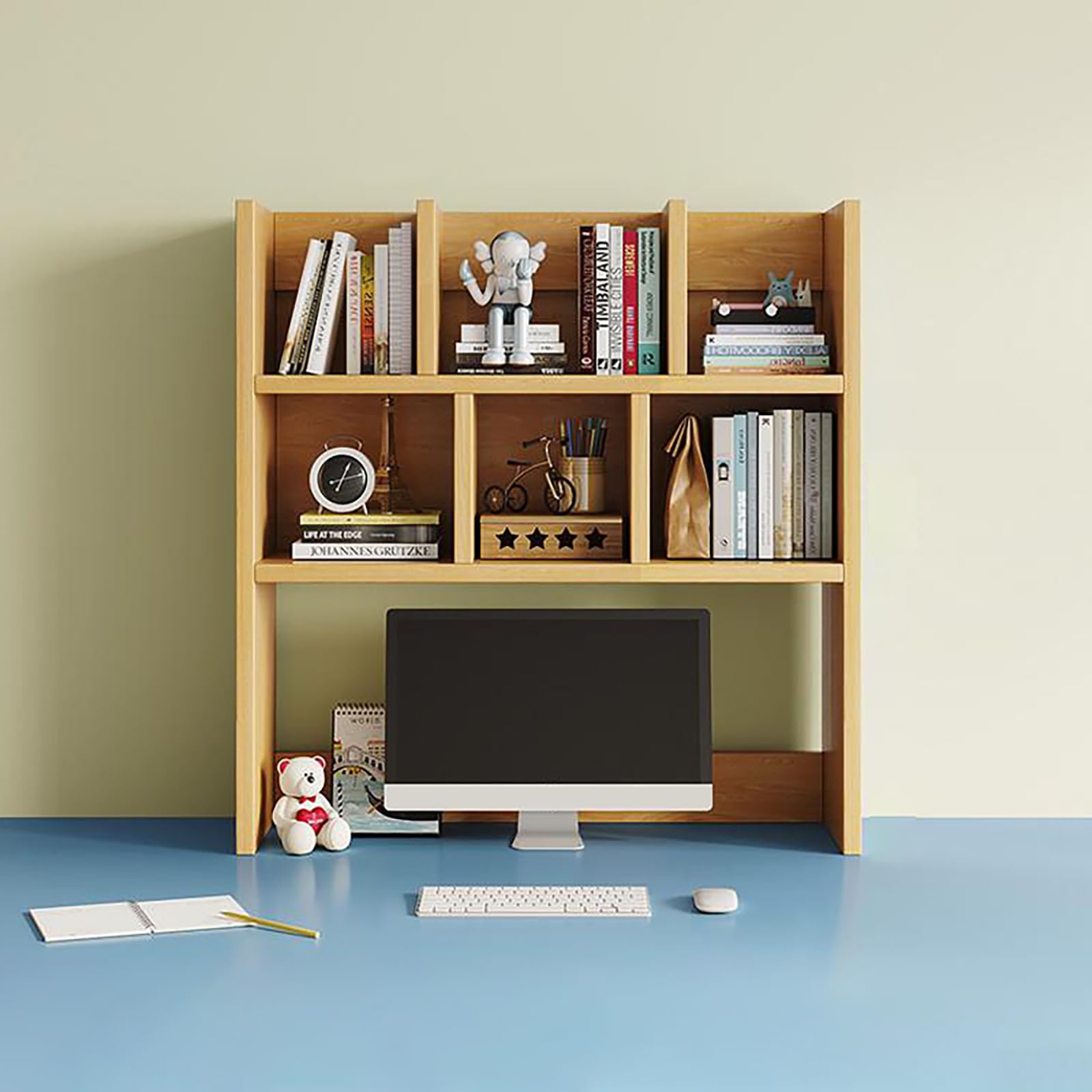 MESCXTY Wooden Desktop Bookshelf, Countertop Hutch Comupter Desk Organizer with Shelves, Freestanding Bookcase for Home Office Dorm Room(27.6'', Natural)