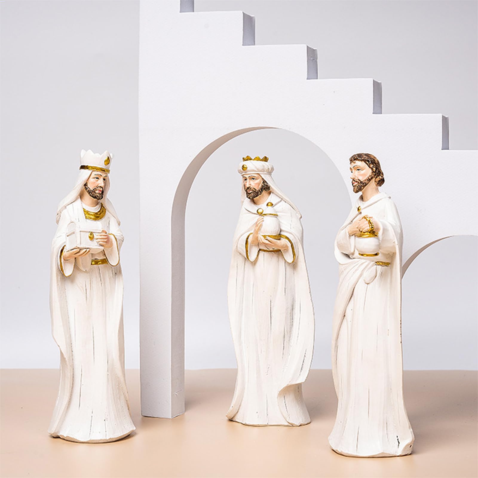 BestAlice Krippen-Sets, Weihnachtskrippen-Set, Kunstharz, Krippenfiguren-Set, Weihnachtsschmuck, Geschenke, Weihnachts-Tischszenen, Figuren-Set, Sammlerstücke, Arbeitsplatte, Statue,(Weiß)