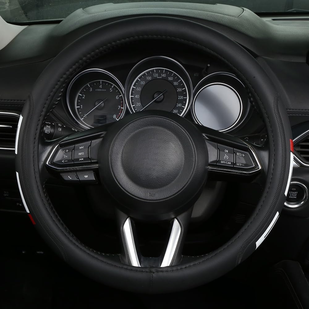Auto Car Steering Wheel Cover Microfiber Leather Breathable Anti-Slip for Men Women (D-5.7L)