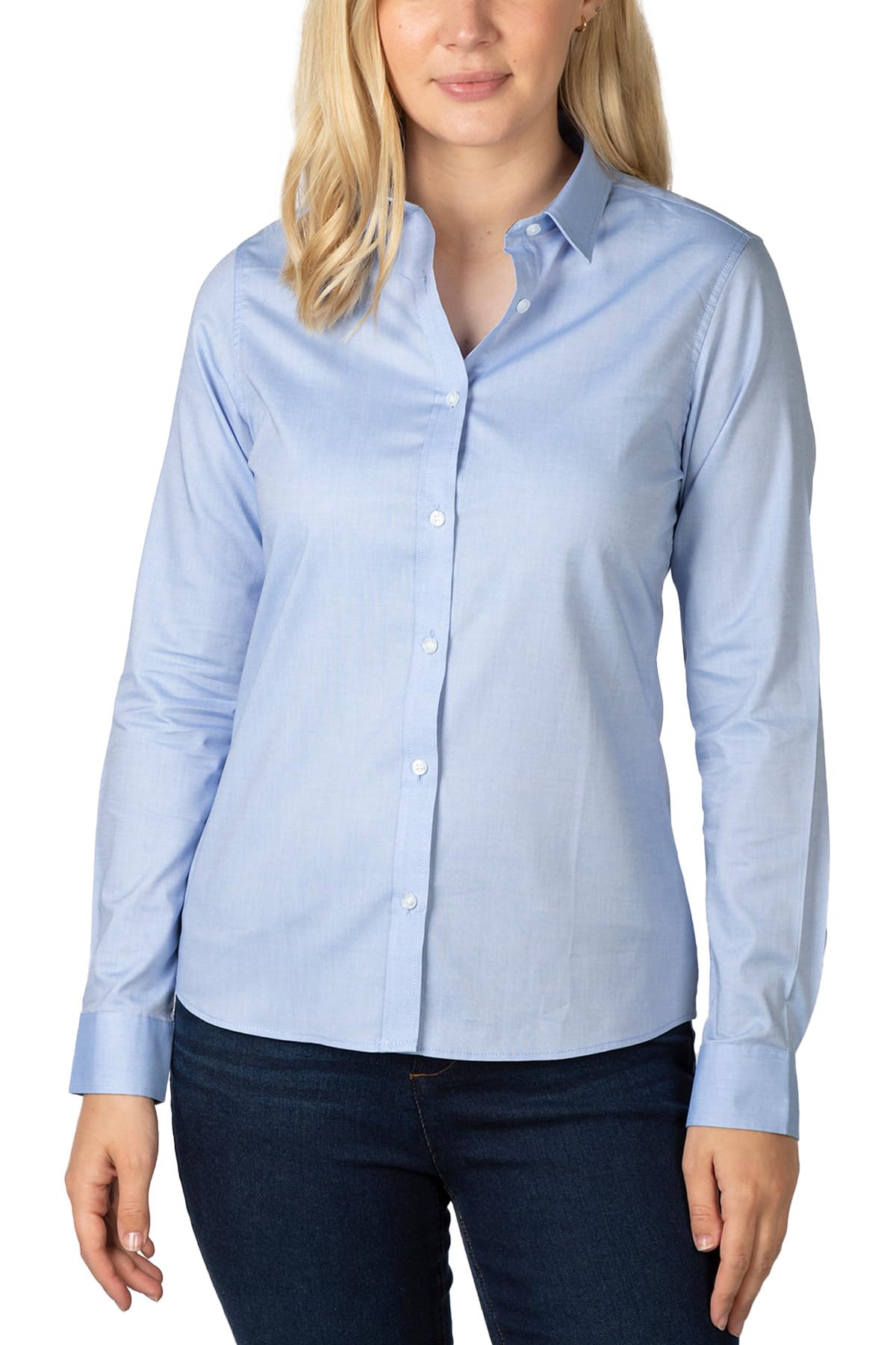 Rydale Ladies Oxford Cotton Shirt Womens 100% Cotton Long Sleeve Blouse Smart Casual Plain Shirts (as8, Numeric, Numeric_10, Regular, Regular, Blue)