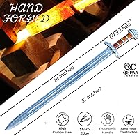 Vista 2 de Qepaa Crafts® Espada de acero damasquino hecha a mano estilo vikingo real Hoja de filo completo con mango de madera y vaina Réplica medieval